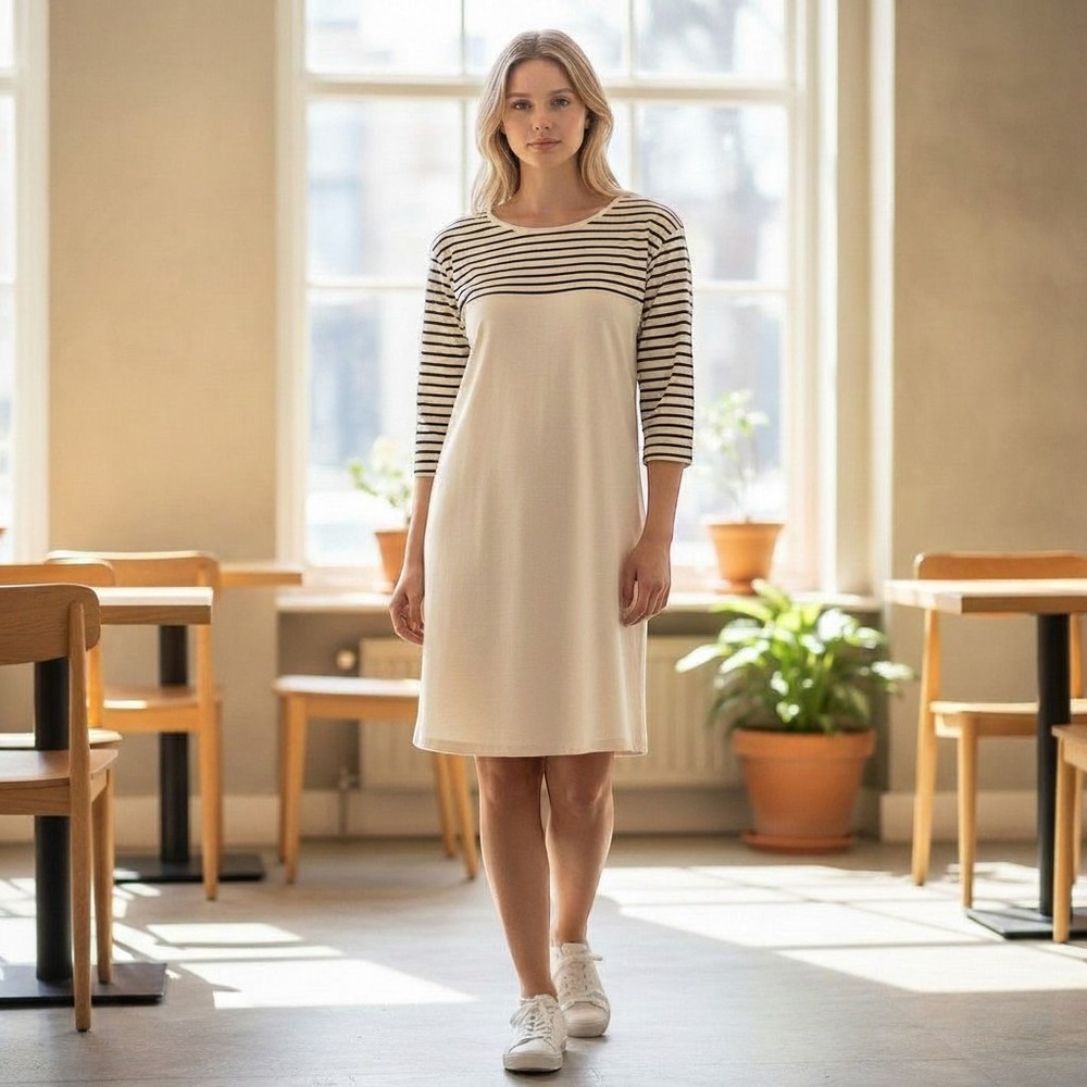 BDG Urban Outfitters Cream Navy Blue Striped Cotton Knit Sweater Dress Mini